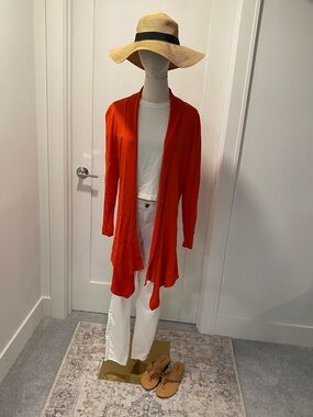 Zara Open-Front Bright Orange Lightweight Cardigan